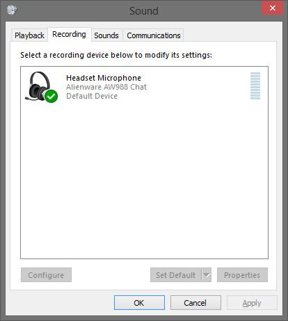 - Alienware AW988 Chat as the Default Communication device.
