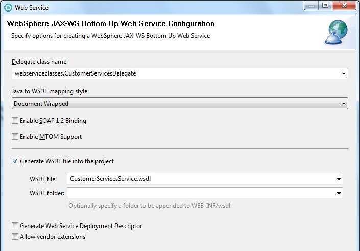 setting Generate WSDL file into the project to generate the WSDL file. 19.
