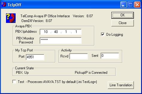 3. In the TcIpOff window, set PBX IpAddress to the IP address of Avaya IP Office (10