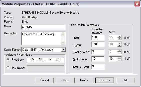 EtherNet/IP 4-9 Using ControlLogix with the Gateway When configuring I/O connections between a Rockwell Automation Control- Logix EtherNet/IP scanner and the BridgeWay, the Generic EtherNet/IP device