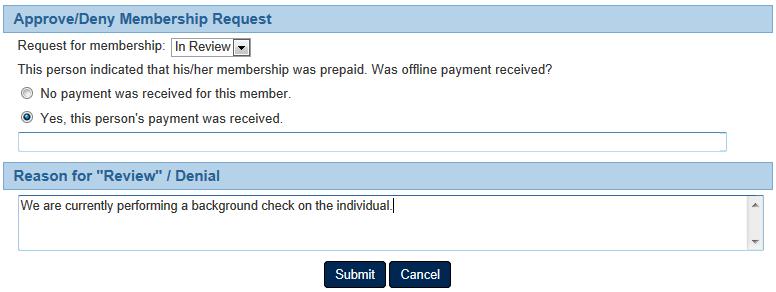 membership type (this type may be different from the club designation). Click on Submit.