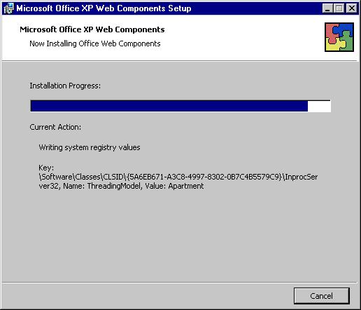 116 M ICROSOFT OFFICE XP WEB COMPONENTS INSTALLATION 6. Click Install. The installation begins.