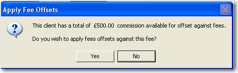 1 In Fees Charged, double-click on the fee that you wish to offset. The Add Offset button will now be active. 1 2 Click on the Add Offset button and the following pop up box will appear.