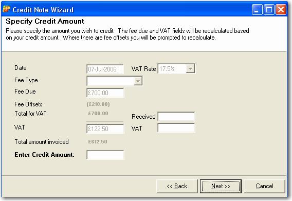 The Credit Note Wizard can be accessed from any fee within Fees Charged in Fee History in Client Management.