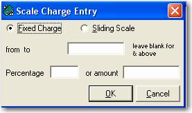 When adding Fee Scale Charges, it is important to understand the difference between Sliding Scales and Fixed Charges. Fixed Charge The Fixed Charge enables you to set ranges and fee rates.