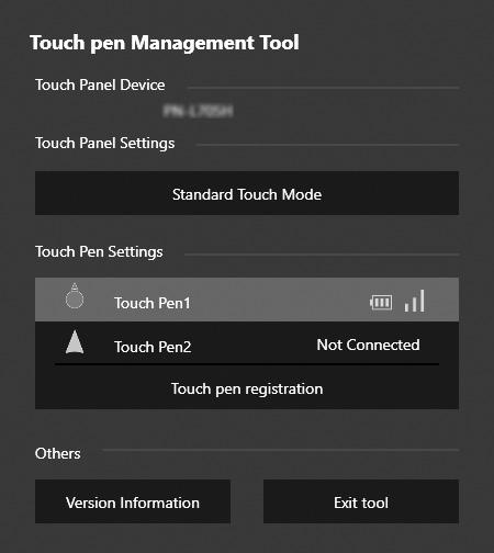 Touch panel settings 1. Click the Touch pen Management Tool icon ( ) on the taskbar. 2. Click the place on the touch panel settings that shows the operation mode. 3.