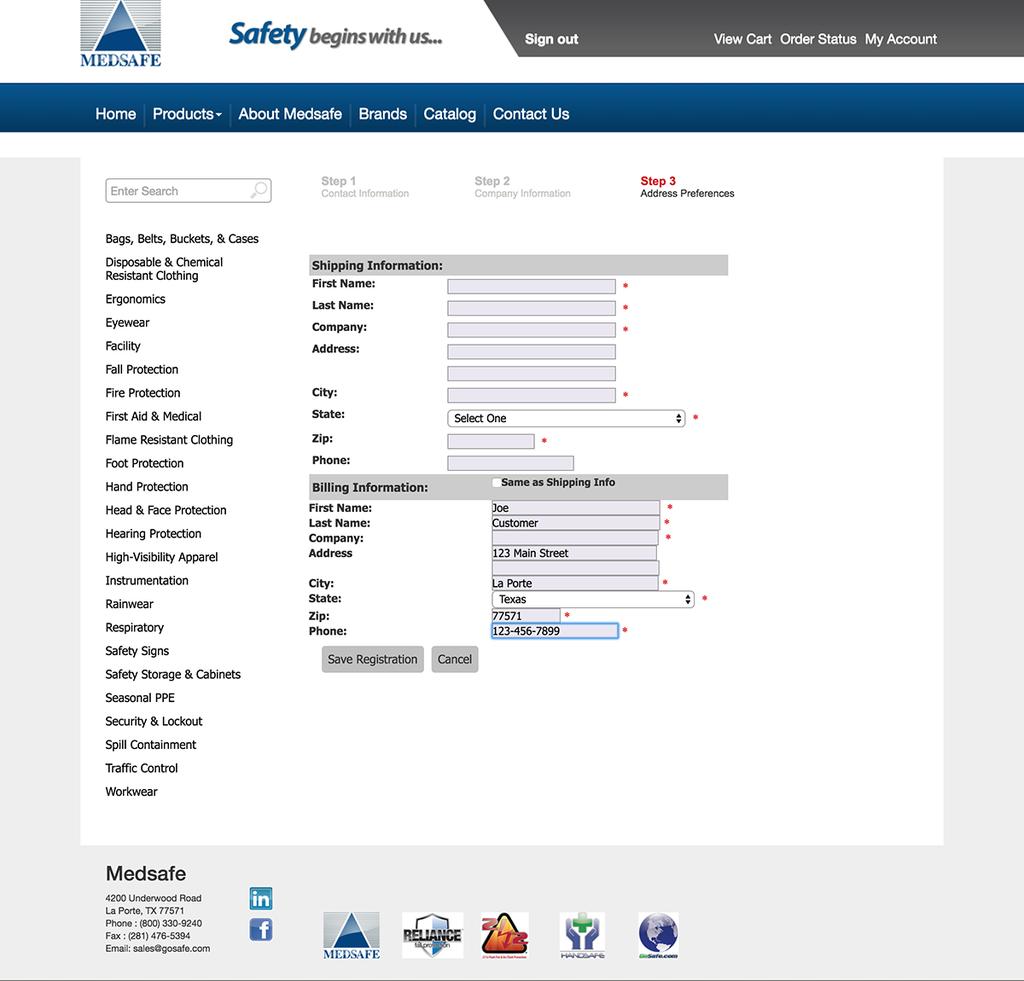 Account Options - Standard User Use this screen to update the Shipping and Billing information associated with your account. When the information is complete, click Save Registration.