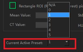- On Recon Result view, you can calibrate CT value to Hounsfield Unit value. For example, HU value is set as -1000 HU in the air region, and 0 HU in the water region.