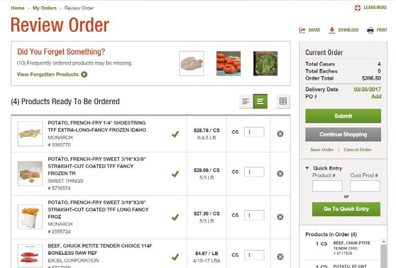 CONFIRM QUANTITY MESSAGE A feature on the Review Order page highlights products that have an unusual quantity. The user cannot submit the order until the issues are corrected.
