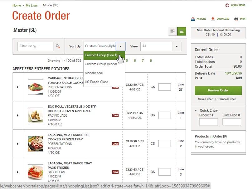 CREATE ORDER - SELECT YOUR VIEW OF THE LIST. Select the way you want your list sorted: A. Customer group (line number) custom order. B.
