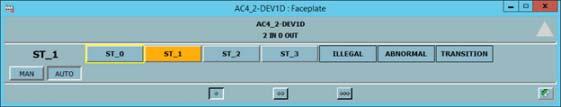 Continuous Loops Section 3 CCF Displays The device loop reduced faceplate, Figure 8, is also used to modify command, mode, and state. Figure 8. MOD CCF Device Loop Reduced Faceplate Device loops that are Special Device types do not show all possible commands.