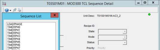 Section 4 TCL Displays Sequence Detail Display Format Sequence Detail Display Format The unit ID, recipe ID, batch ID, and sequence are shown at the top of the Sequence Detail Display.