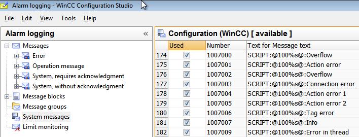2-14 In the case of script errors, WinCC can also generate alarm messages that are in the message number range