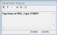 This application window, the GSC diagnostics, returns the trace statements contained in the VBS actions in the order in which they are accessed.