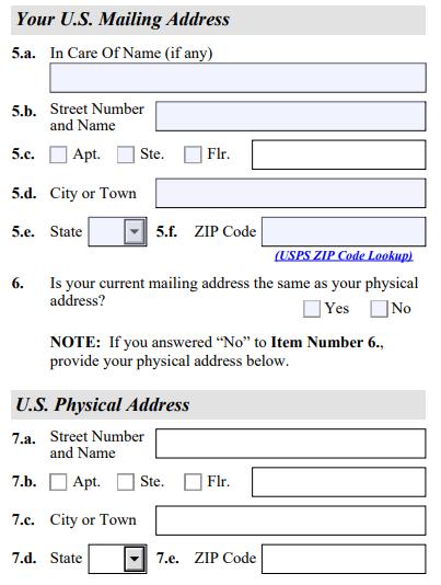 Part 2. Information About You (pg. 2) Sammy Spartan (or if your address) X Your U.S. Mailing Address: This is where your receipt notice and EAD card will be mailed.