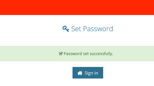 5) You will receive confirmation in your browser session that the password has been set successfully.