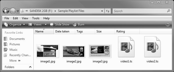 10 4 Open the Sample Playlist Files folder on the SD card, so you can see the names of the files in this folder as shown in Example