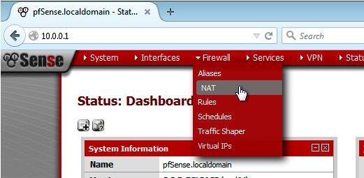 ) to access the pfsense firewall on the corporate network enter the IP 10