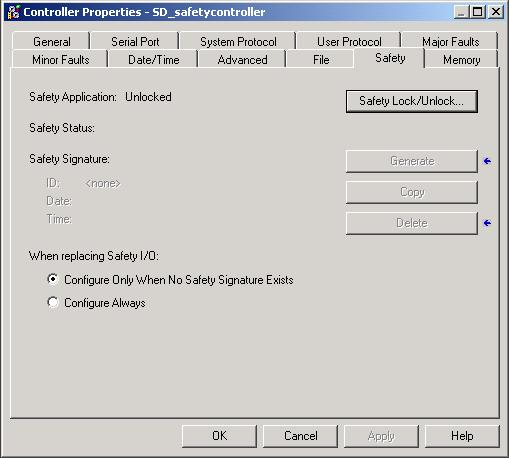 Chapter 3 CIP Safety I/O for the GuardLogix Control System Two options for I/O module replacement are available on the Safety tab of the Controller Properties dialog box in RSLogix 5000 software: