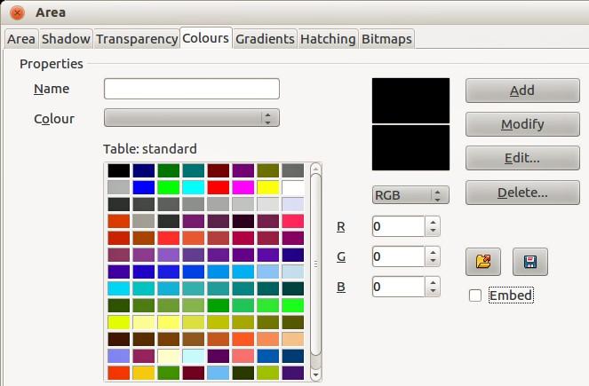 Figure 11. Changing the color palette You can access several specialized color palettes in Draw, as well as change individual colors to your own taste.
