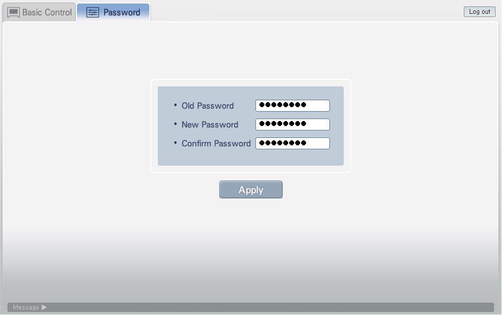 Password setting menu The user can change his/her own login password. When you click Set password from the AC Smart Web function menu, the screen to change the user password is displayed.