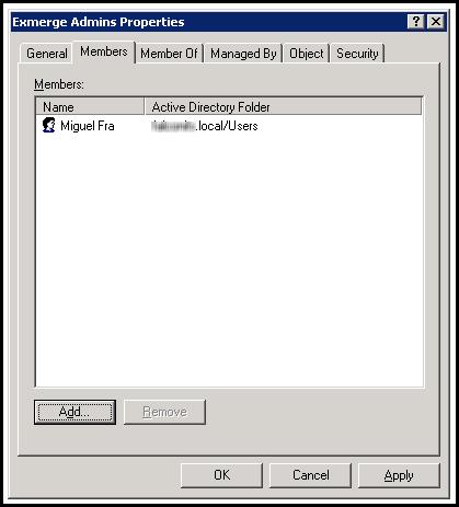 d) A dialog box named Select Users, Contacts or Computers will pop up. Add groups that are to be added to run Exmerge. Click OK twice.