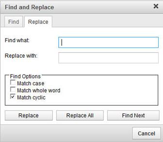 WORKING WITH DOCUMENTS The Find and Replace dialog.