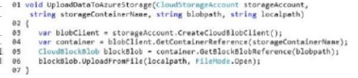 Azure SDK for.net. You use a well-formed but invalid storage key to create the storage account that you pass into the UploadDataToAzureStorage method.