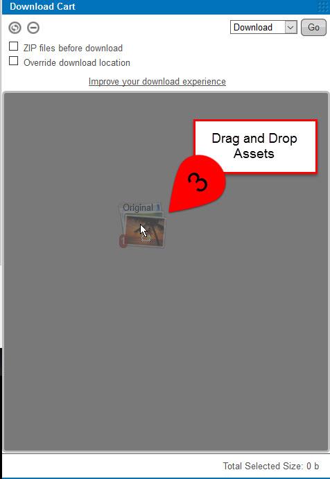 3. Drag and Drop Assets: You can drag and drop assets directly to the download cart panel.