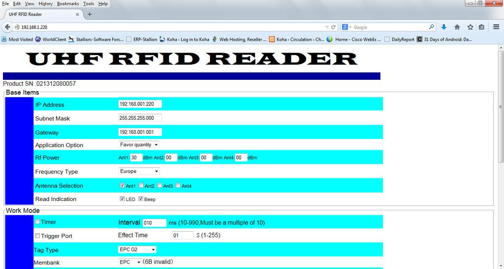 Web Configuration Tool There is an in-built mini web server is there in the reader which can be used for general configuration of the reader.