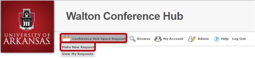 Request Space and Enter Details of Your Event To submit a new request, click on Conference Hub Space Request and then Make New Request.