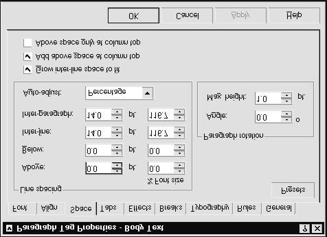 Corel Ventura 8 Introduction 1998 Anzai! Inc. Setting Paragraph Spacing Paragraph spacing options allow you to control spacing between lines and paragraphs, indents, and the angle of rotated text.