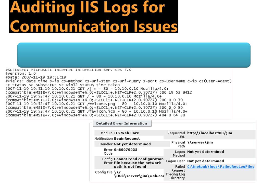 Use IIS Logs and Detailed Errors