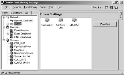 Installing FinsGateway Version 3 (PCI-CLK Edition) 3-3 1, 2, 3... 1. Click the Start Button, and select Programs, FinsGateway, and FinsGateway Configuration. 2. Click the Basic Tab in the FinsGateway Settings Window, and click the Drivers Icon.