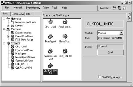 Installing FinsGateway Version 3 (PCI-CLK Edition) 3-3 CLKPCI_UNIT0 Icon in the right Service