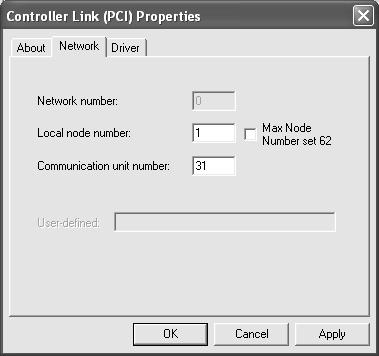 Select the ID for the Board to be set. 4. The Controller Link (PCI) Properties Dialog Box will be displayed.