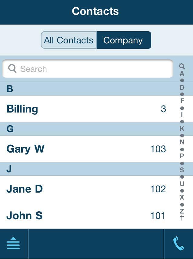 Contacts Find the people you need fast. The Contacts feature lets you view your full list of contacts or to see only the people listed in your company directory.