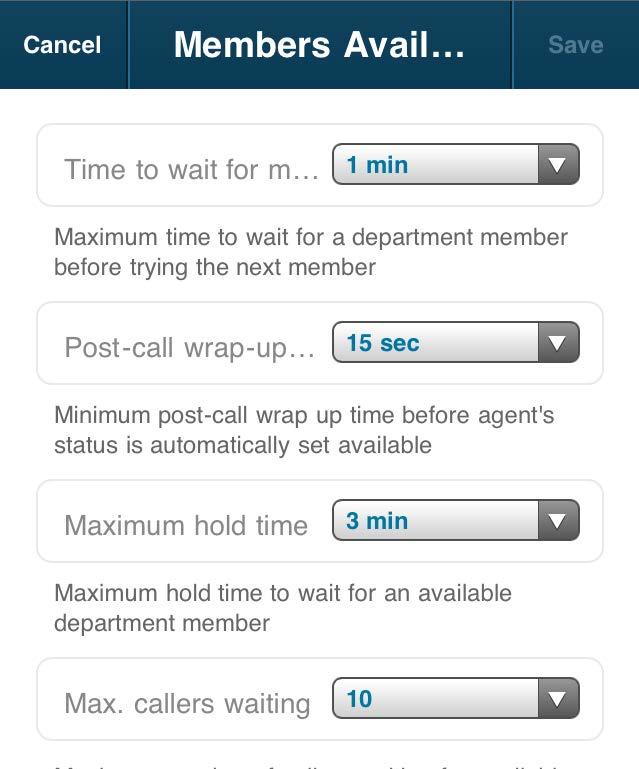 Available members can take phone calls. Unavailable members are on the phone, or are outside their set business hours.