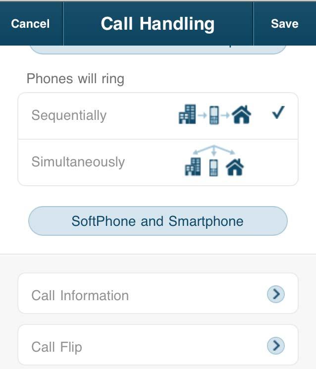 Call Information At the bottom of the User Call Handling screen, tap Call Information to set how inbound calls will be displayed to you on your device helpful for distinguishing business calls from