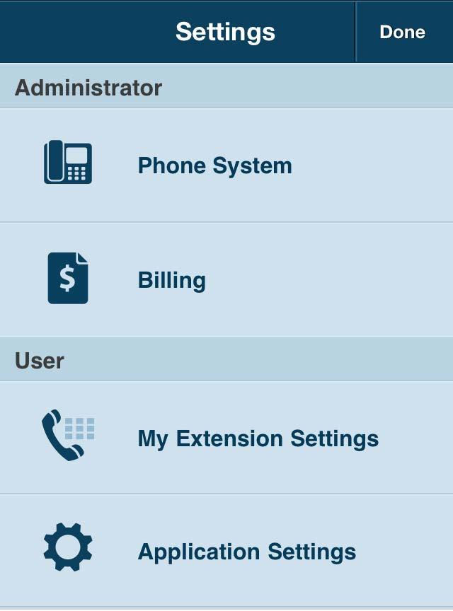 RingCentral Office@Hand from AT&T Mobile App Administrator Guide Administrator Settings Administrator Settings In addition to your settings as a user, which are managed the same as other Users as