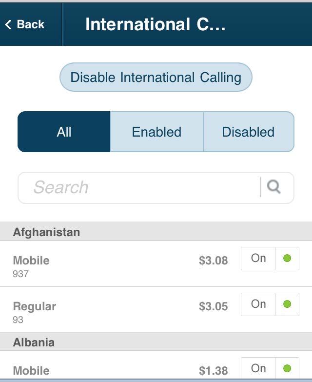 RingCentral Office@Hand from AT&T Mobile App Administrator Guide Administrator Settings International Calling Calls your users make to countries outside the United States incur charges.