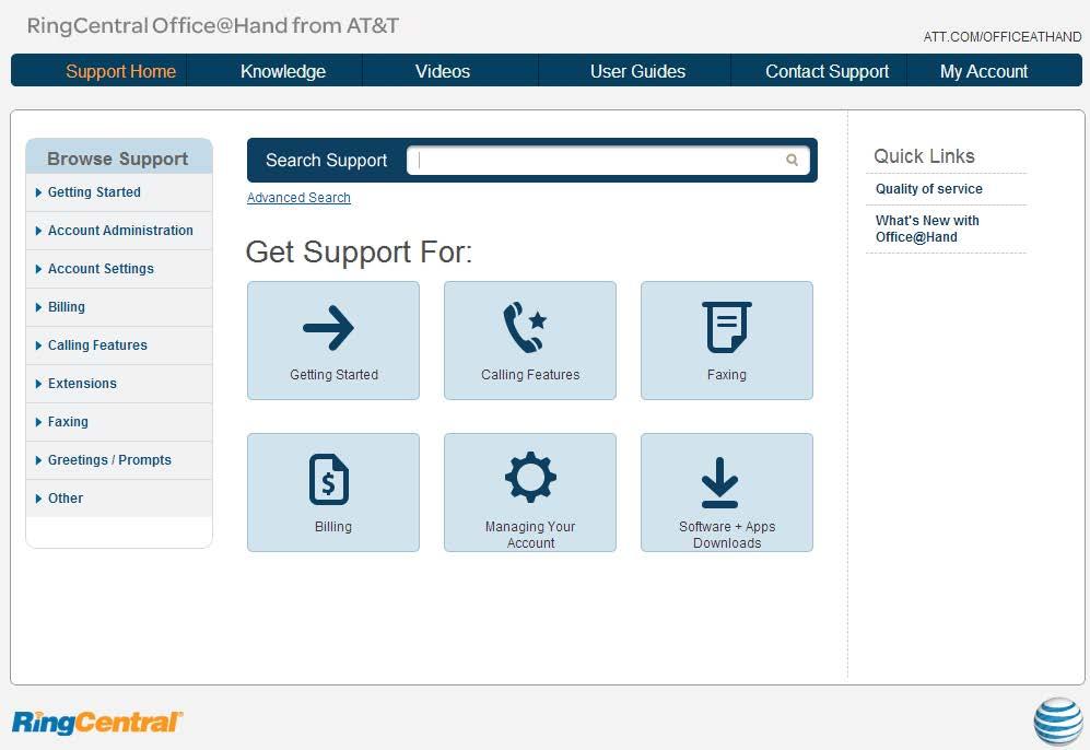 RingCentral Office@Hand from AT&T Mobile App Administrator Guide Support Office@Hand Support Home Page The Office@Hand Support Home page at http://support-officeathand.att.
