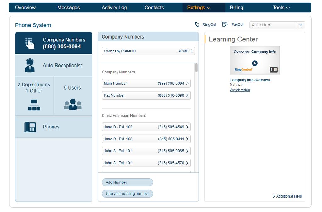 Adding Company Numbers 1 Adding additional company numbers to your RingCentral account is simple.