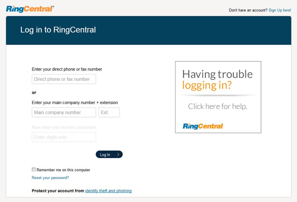 How to access your account 1 There are 2 ways to access your account: 1. Log in to your online account at http://service.ringcentral.
