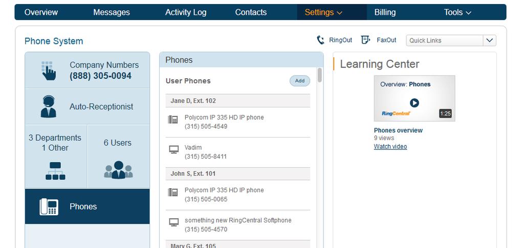 Desktop Phones This section provides you a view of all phones that are associated with your RingCentral Office account.