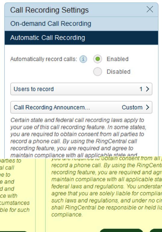 Select Auto-Receptionist, then Automatic Call Recording. Set up users with Automatic Call Recording 5. Click on Users to record. 6.
