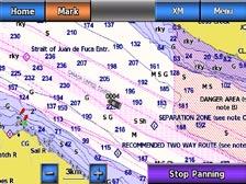 Marine Mode: Using Charts Using Fish Eye 3D Using the depth contour lines of the BlueChart g2 Vision cartography, Fish Eye 3D provides an underwater view of the sea floor or lake bottom.