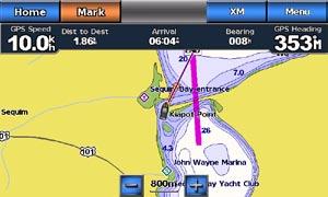 After you set the course, follow the course using the Navigation chart, the Mariner s Eye screen, or the Mariner s Eye 3D screen.