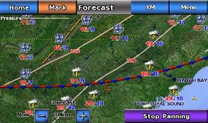 Marine Mode: Using XM WX Weather and Audio Understanding Fronts Fronts show lines indicating the leading edge of an air mass. This feature also shows pressure centers.