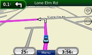 Automotive Mode: Using the Map Your route is marked with a magenta line.